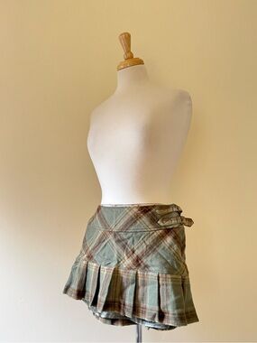 Vintage Y2K Abercrombie & Fitch Wool Plaid Pleated Micro Mini Skirt